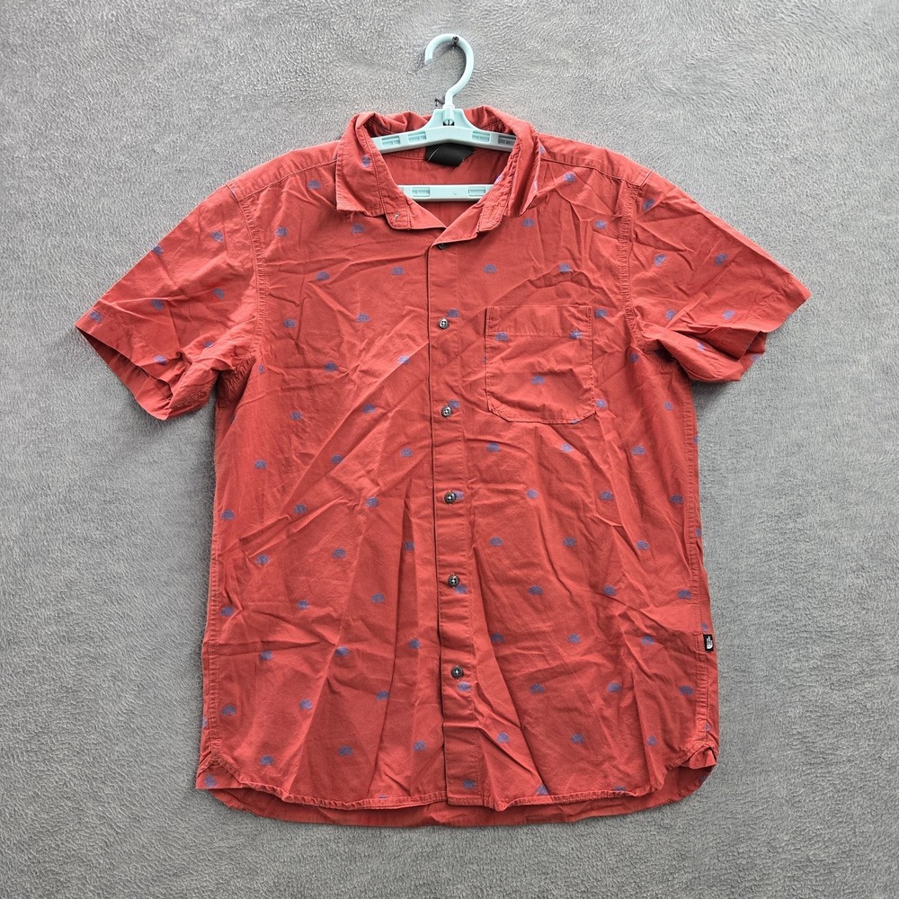 The North Face Men Button Up Shirt L Red Geometric Logo Short Sleeve